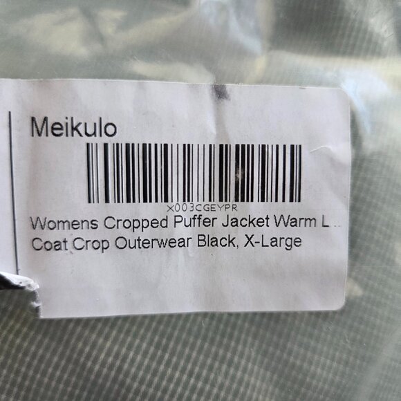 New Meikulo Womens Black Cropped Puffer Jacket Warm Long Sleeve Zip Up - Picture 3 of 3